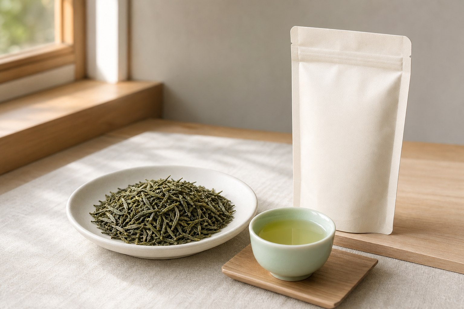 明前毛峰干茶、茶汤及包装展示